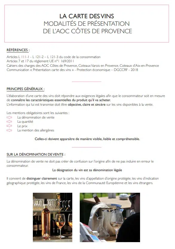 La carte des vins : Modalités de présentation de l’AOC Côtes de Provence